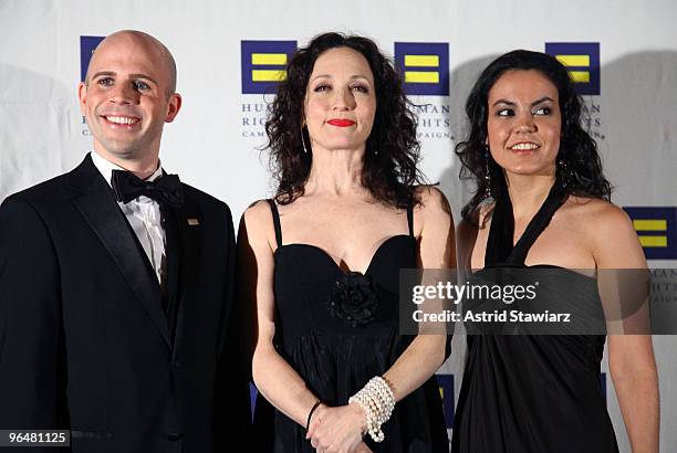 Bryan M. Parsons, Actress Bebe Neuwirth and Michelle Galindo attend the 9th annual Greater New York Human Rights Campaign Gala at The Waldorf Astoria...