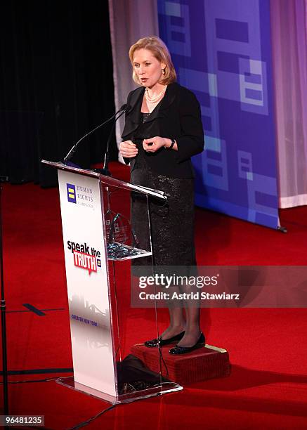 New York State Senator Kirsten Gillibrand attends the 9th annual Greater New York Human Rights Campaign Gala at The Waldorf Astoria on February 6,...