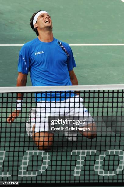 Feliciano Lopez of Spain celebrates during the Men's Singles Final against Stephane Robert of France during day 7 of the 2010 South African Tennis...