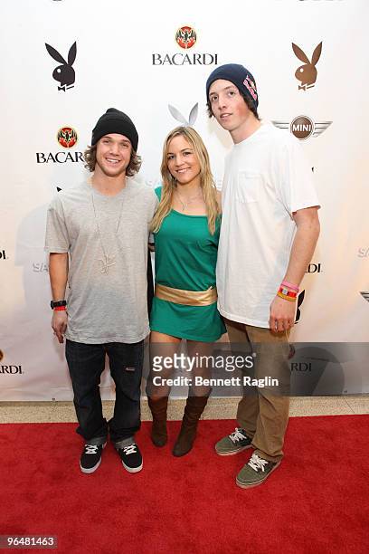 Winter Olympians Louis Vito, Elena Hight, and Greg Bretz attend Playboy's Super Saturday Night Party presented by Bacardi at Sagamore Hotel on...