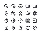 Minimal Set of Time and Clock Glyph Icons