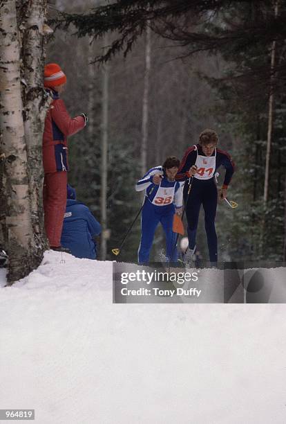 Nikolai Zimyatov of the USSR in action in a cross-country nordic skiing event during the Winter Olympics Games in Lake Placid, NY, USA. Zimyatov won...