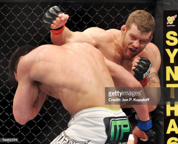 Fighter Nate Marquardt battles UFC fighter Chael Sonnen during their Middleweight fight at UFC 109: Relentless at Mandalay Bay Events Center on...
