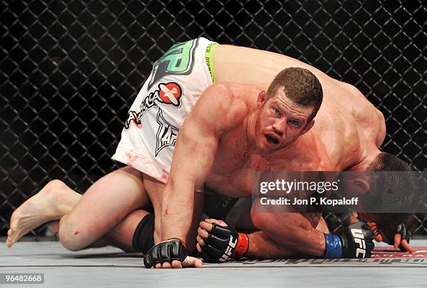 Fighter Chael Sonnen battles UFC fighter Nate Marquardt during their Middleweight fight at UFC 109: Relentless at Mandalay Bay Events Center on...