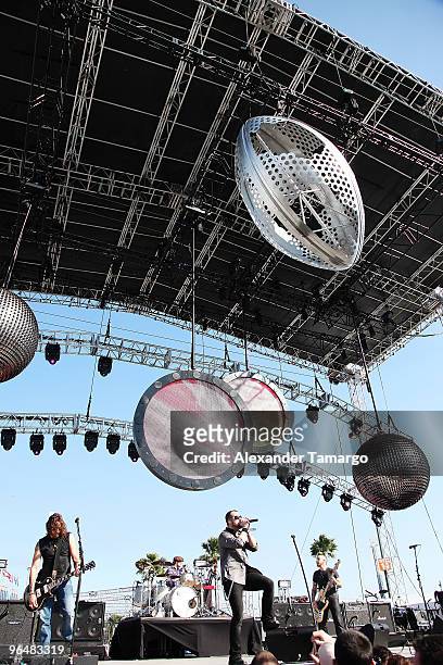 Musician Chris Daughtry of Daughtry performs onstage during Super Bowl XLIV Pregame Show at the Sun Life Stadium on February 7, 2010 in Miami...