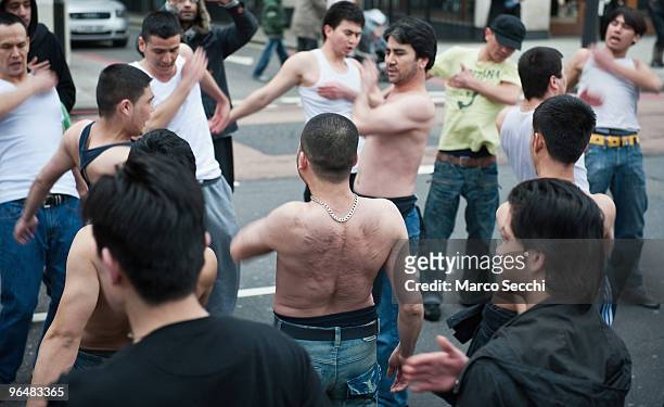 Shiite Muslim from the Hazara community hit their chests, some showing scars from previous self flagellation, during the 29th Arbaeen Procession on...