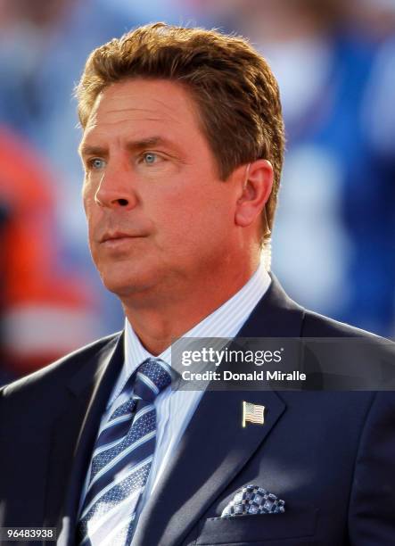 Hall of Famer Dan Marino is seen prior to Super Bowl XLIV between the Indianapolis Colts and the New Orleans Saints on February 7, 2010 at Sun Life...