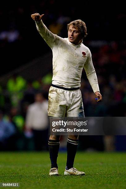 Mathew Tait of England gives team mates instructions during the RBS 6 Nations Championship match between England and Wales at Twickenham Stadium on...