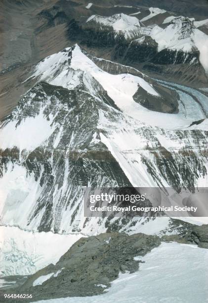 From the summit looking north, North from the summit, showing Rongbuk Glacier, Changtse and East Rongbuk Glacier, Nepal, 29th May 1953. Mount Everest...