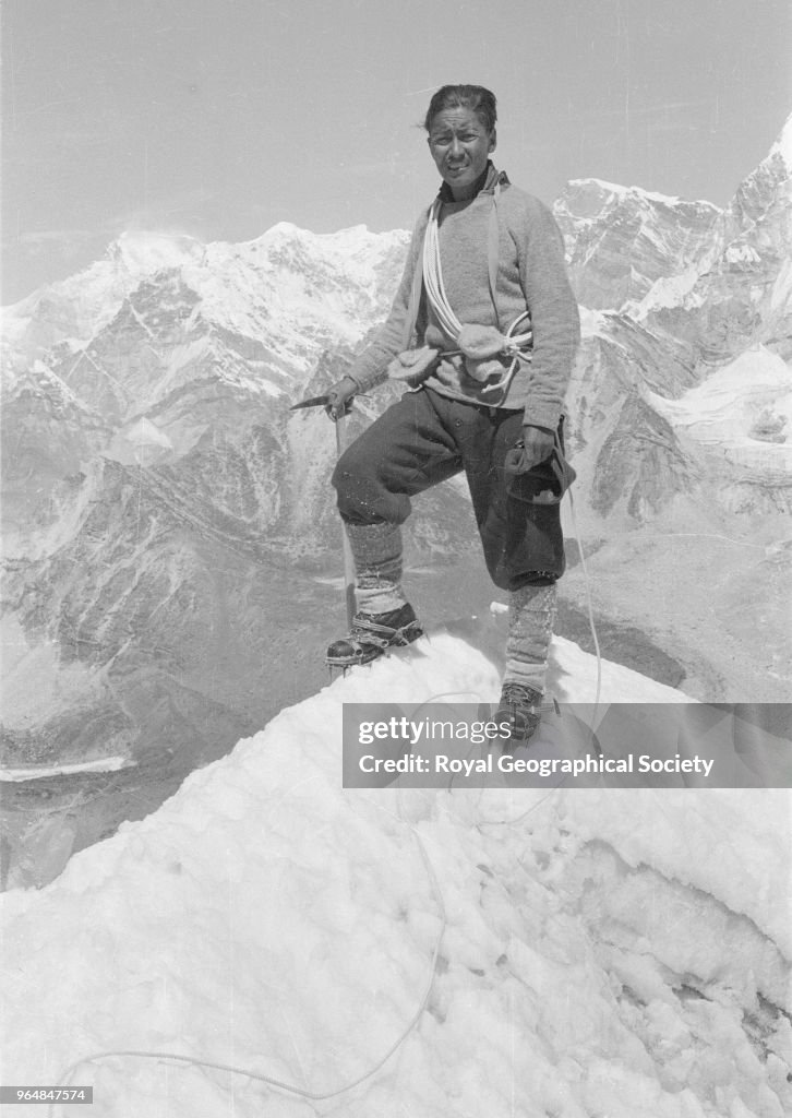 Tenzing Rikzel Tenzing Norgay on Chukhung Peak, Nepal, 3rd April 1953. Mount Everest ...