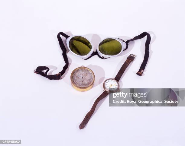 Mallory's goggles, altimeter and wristwatch with leather strap, These items were found on the body of George Leigh Mallory; his body was discovered...