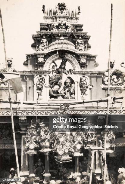 Decorated arch on a roof of a Hindu temple - Secunderabad, There is no official date for this image, taken circa 1925, India, 1925.