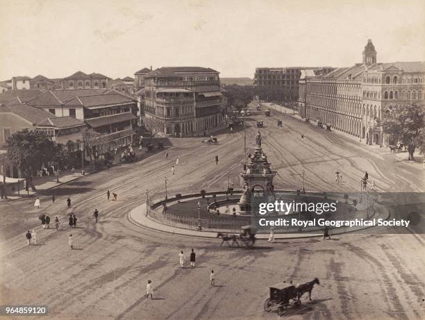 Rampart Row from Cathedral High School in Bombay - Maharashtra , This image has been identified as 'Flora Fountain' and not Rampart Row as in the...