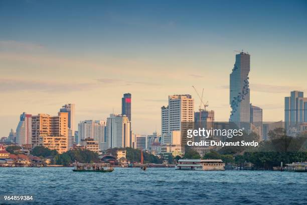 panorama river view of bangkok city skyline, thailand. - river chao phraya stock pictures, royalty-free photos & images