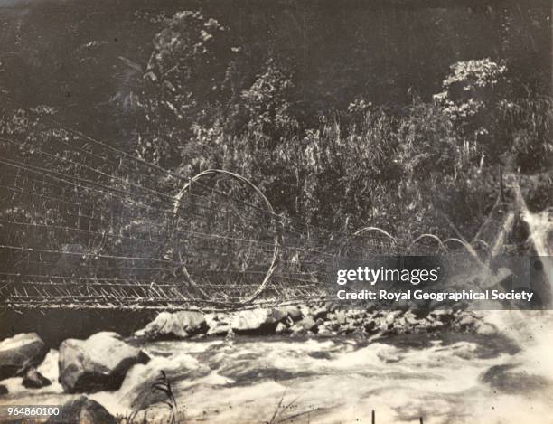 Shumo cane bridge, Image taken during the 'Tsangpo expedition' in 1913, Tibet , 1913.