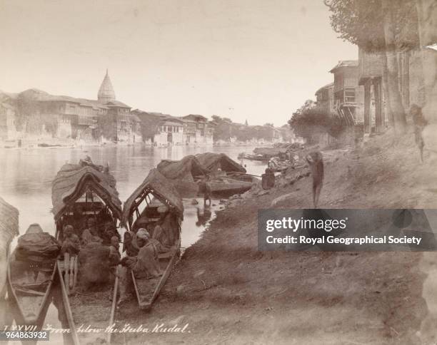 Srinigar from below Huba Kudal - Kashmir, Image taken during the 'Gilgit Mission' of 1885-86 with Colonel W.S.A Lockhart and Colonel R.G. Woodthrope,...