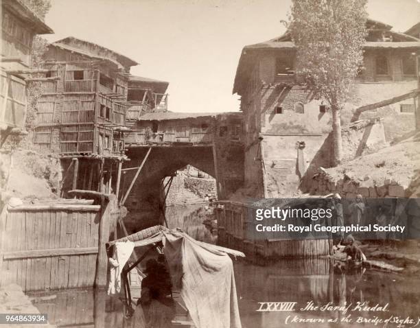 The Saraf Kudal in Srinagar - Kashmir, Image taken during the 'Gilgit Mission' of 1885-86 with Colonel W.S.A Lockhart and Colonel R.G. Woodthrope,...