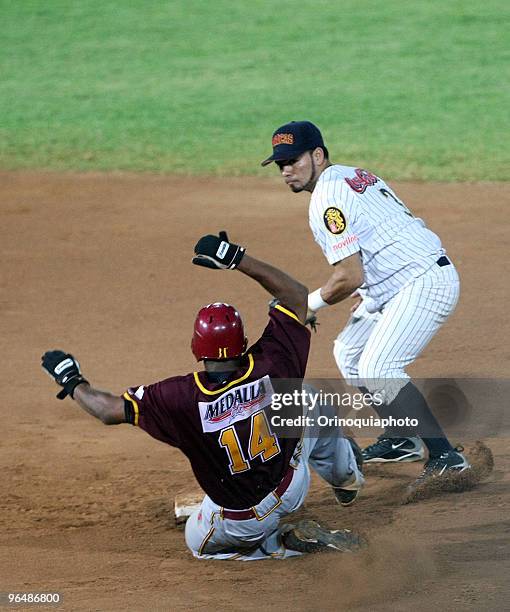 Miguel Abreu of Indios de Mayaguez in action during the game against Leones del Caracas as part of the Caribbean Baseball Series 2010 at the...