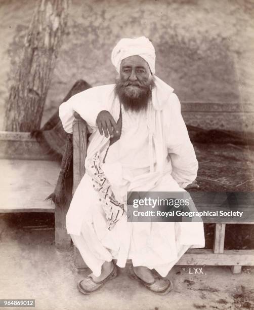 Aman ul Mulk - Mehtar of Chitral, North West Frontier, Image taken during the 'Gilgit Mission' of 1885-86 with Colonel W.S.A Lockhart and Colonel...