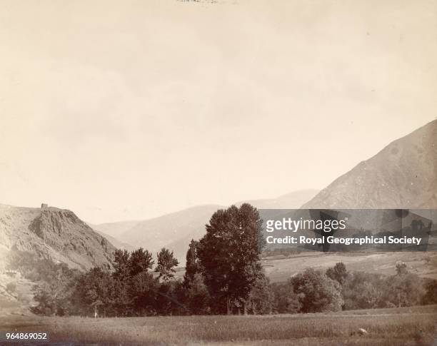 Chitral valley over camp, North West Frontier, This image was taken during the 'Gilgit Mission' of 1885/6 with Colonel W.S.A. Lockhart and Colonel...