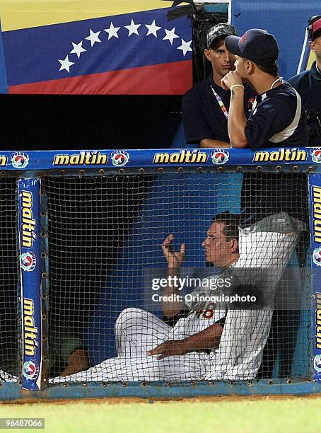 Leones del Caracas' players gesture after losing to Indios de Mayaguez during the Caribbean Baseball Series 2010 at the Guatamare Stadium on February...