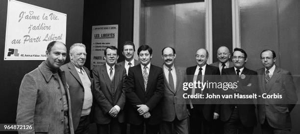 Serge Dassault announces the creation of a new Parti Libéral and introduces his candidates on February 20, 1982 in Paris, France. Serge Dassault is...
