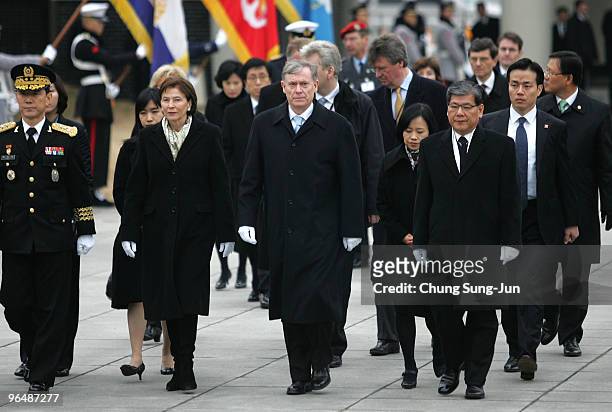 German President Horst Koehler and his wife Eva Luise Koehler visit at the National Cemetery on February 8, 2010 in Seoul, South Korea. Germany and...