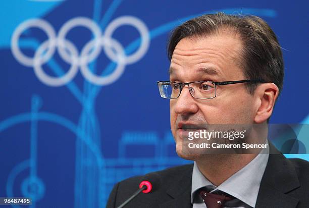 Communications Director Mark Adams talks during an IOC press briefing on February 7, 2010 in Vancouver, Canada.