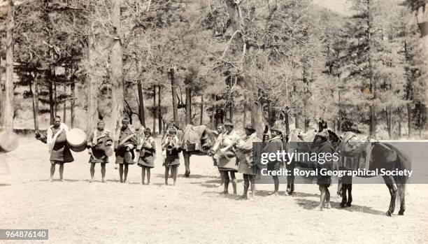 The Musicians of Paro Jongpen , Dzongpen is an old term for lord of the dzong , Bhutan, 1905.