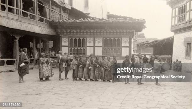 Musicians of Tongsa Penlop at Tongsa Jong, The 'Trongsa Dzong' was built in its present form in 1644 by Chhogyel Minjur Tenpa, it was later enlarged...