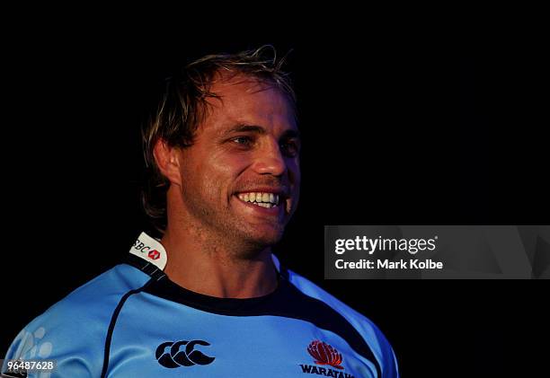 Phil Waugh laughs as he is interviewed during the Waratahs 2010 Super 14 Season Launch at Sydney Cricket Ground on February 8, 2010 in Sydney,...