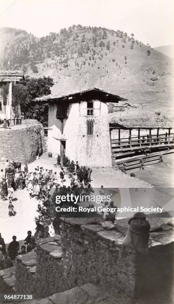 From the gateway of Punakha Fort, This image is probably of 'Punakha Dzong', the second of Bhutan's dzongs . It was designed by the architect Zowe...