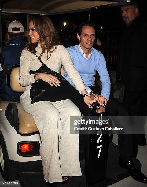 Exclusive Access** Jennifer Lopez and Marc Anthony are seen leaving Super Bowl XLIV at Sun Life Stadium on February 7, 2010 in Miami Gardens, Florida.