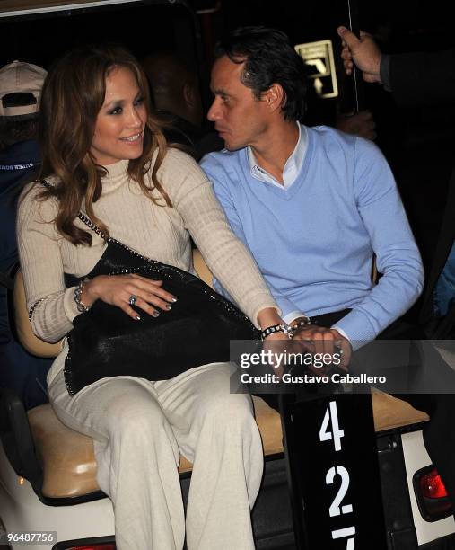 Exclusive Access** Jennifer Lopez and Marc Anthony are seen leaving Super Bowl XLIV at Sun Life Stadium on February 7, 2010 in Miami Gardens, Florida.