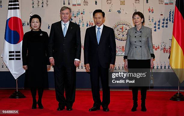 South Korean first lady Kim Yoon-Ok, German President Horst Koehler, South Korean President Lee Myung-Bak and German first lady Eva Luise Koehler...