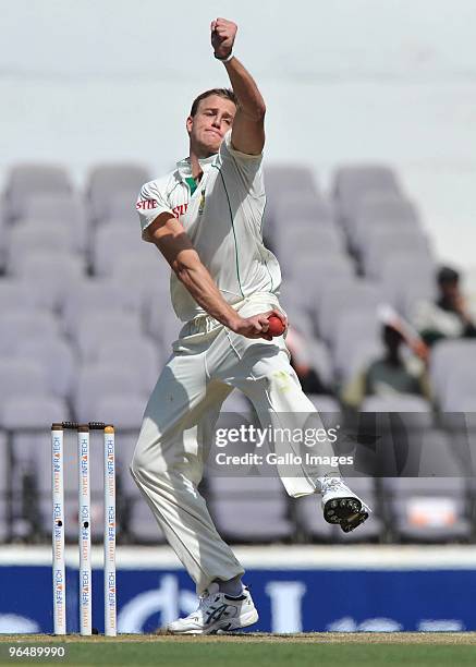 Morne Morkel of South Africa bowles during day 3 of the 1st test between India and South Africa from Vidarbha Cricket Association Ground on February...