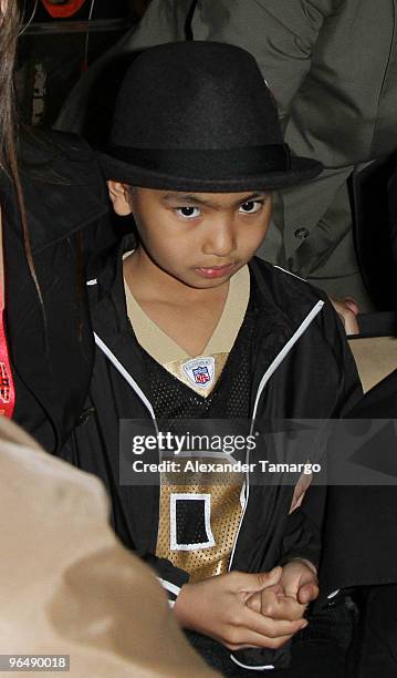 Maddox Jolie-Pitt is seen leaving Super Bowl XLIV at Sun Life Stadium on February 7, 2010 in Miami Gardens, Florida.