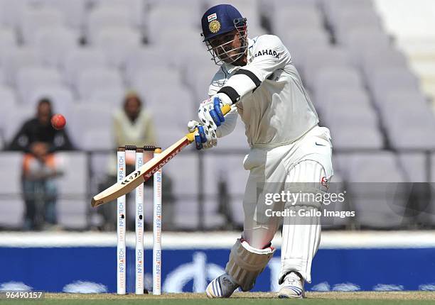 Virender Sehwag of India is caught by JP Duminy of South Africa off the bowling of Wayne Parnell of South Africa for 109 runs during the day 3 of the...