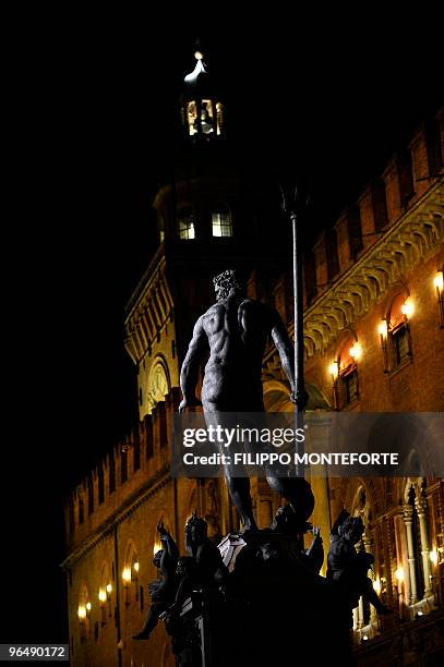 The statue of Poseidon is seen central Bologna's Piazza Grande on February 7, 2010. AFP PHOTO / Filippo MONTEFORTE