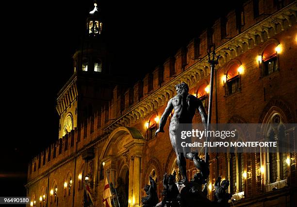 The statue of Poseidon is seen central Bologna's Piazza Grande on February 7, 2010. AFP PHOTO / Filippo MONTEFORTE