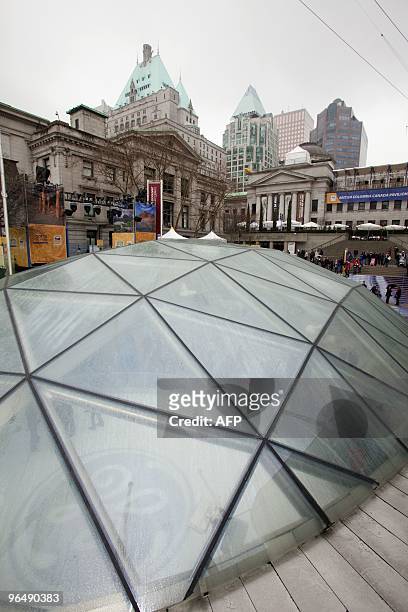 View of the GE Ice Plaza's roof, located in Robson Square, with the Vancouver Art Gallery on the background, downtown Vancouver on Feb. The 7th,...