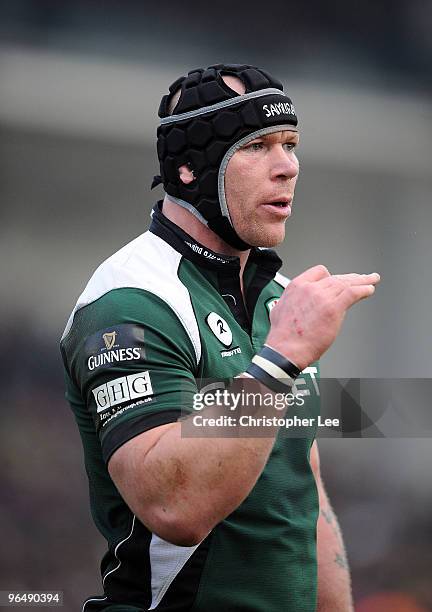 Andy Perry of London Irish during the LV Cup match between Worcester Warriors and London Irish at Sixways Stadium on February 6, 2010 in Worcester,...