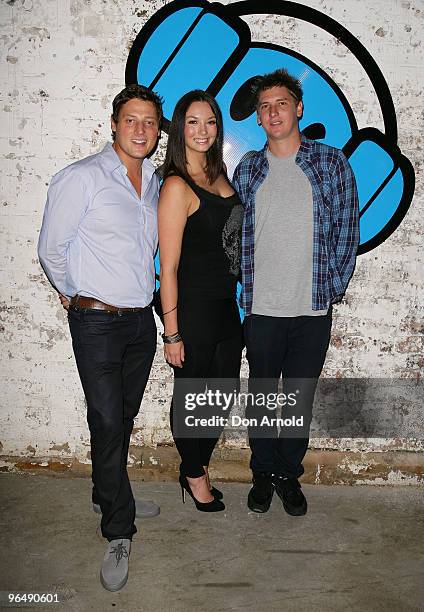 Merrick Watts, Ricki-Lee Coulter and Scott Dooley attends the Nova 969 launch party for their 2010 on-air season at the Australian Technology Park on...