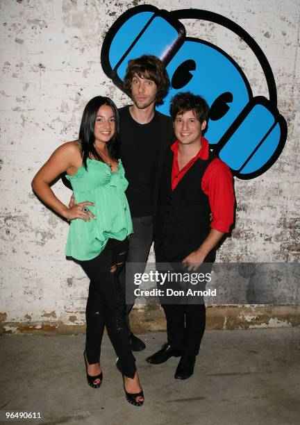 Maz Compton,Matt Saraceni and Dan Debuf attend the Nova 969 launch party for their 2010 on-air season at the Australian Technology Park on February...