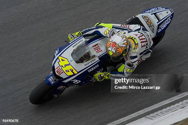 Valentino Rossi of Italy and Fiat Yamaha Team rounds the bend during the second day of the MotoGP test at Sepang International Circuit, near Kuala...