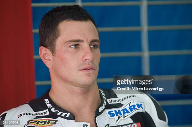 Randy De Puniet of France and LCR Honda MotoGP looks on in box during the second day of the MotoGP test at Sepang International Circuit, near Kuala...