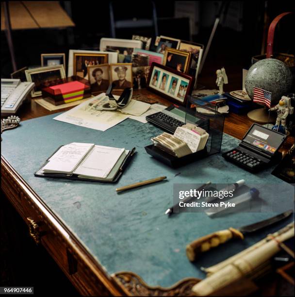 The desk of American astronaut Alan Bean , Houston, Texas, 23rd July 1998. Bean was the lunar module pilot on the Apollo 12 mission and later...