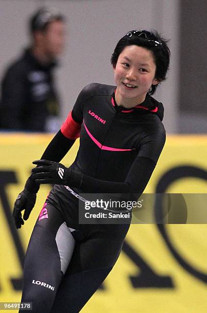 Miho Takagi reacts after the Women's 1500m during the Speed Skating Vancouver Olympic Qualifier at M Wave on December 30, 2009 in Nagano, Japan.