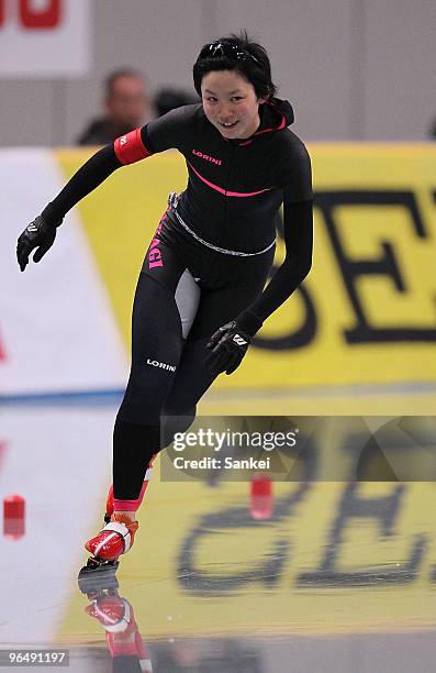 Miho Takagi reacts after the Women's 1500m during the Speed Skating Vancouver Olympic Qualifier at M Wave on December 30, 2009 in Nagano, Japan.