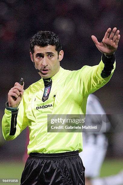 Christian Brighi of Cesena referee gestures during the Serie A match between Livorno and Juventus at Stadio Armando Picchi on February 6, 2010 in...